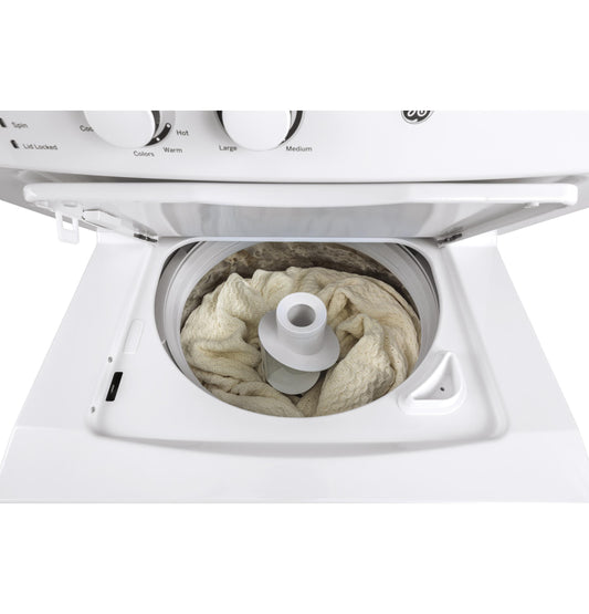 GE APPLIANCES GE Unitized Spacemaker 3.8 cu. ft. Capacity Washer with in Stainless Steel Basket and 5.9 cu. ft. Capacity Long Vent Electric Dryer White - GUV27ESSMWW