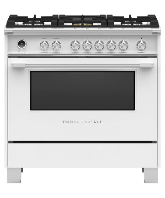 FISHER & PAYKEL OR36SCG6W1 36" Series 9 Classic 5 Burner Dual Fuel Self-Cleaning Range White - OR36SCG6W1