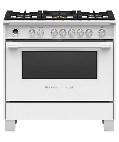FISHER & PAYKEL OR36SCG6W1 36" Series 9 Classic 5 Burner Dual Fuel Self-Cleaning Range White - OR36SCG6W1