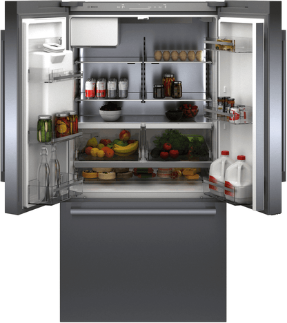 BOSCH B36CD52SNS 500 Series, French Door Bottom freezer, multi door, 36'', Brushed steel (with anti-fingerprint), Total No Frost in Stainless Steel - B36CD52SNS
