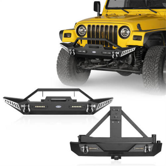 Hooke Road Blade Stubby Front Bumper & Explorer Rear Bumper Combo(87-06 Jeep Wrangler TJ YJ) - HE.1010A+HE.1010B+HE.1011