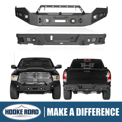 Hooke Road Ram 1500 Full Width Steel Front Bumper & Rear Bumper kits (2013-2018 Dodge Ram 1500,Excluding Rebel) - HE.6001A&HE.6001B&HE.6005