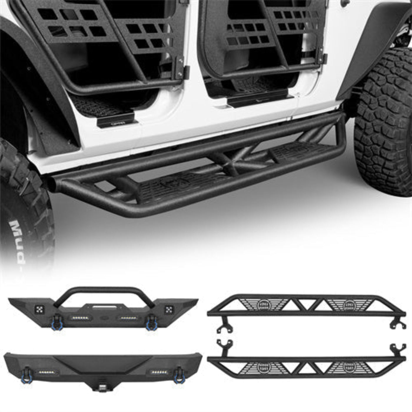 Hooke Road Front Bumper / Rear Bumper / Side Steps(07-18 Jeep Wrangler JK) - HE.2013+HE.3018-1+HE.2030