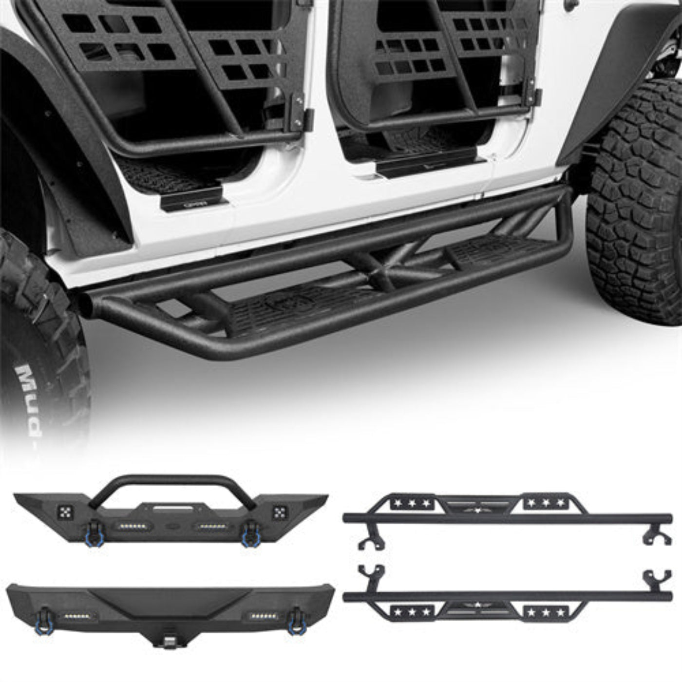 Hooke Road Front Bumper / Rear Bumper / Side Steps(07-18 Jeep Wrangler JK) - HE.2010-1&HE.3018-1&HE.2030
