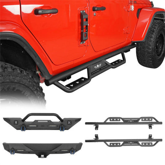 Hooke Road Front Bumper / Rear Bumper / Running Boards Side Steps(18-25 Jeep Wrangler J - HE.3005-1&HE.3018-S&HE.3003L 4-Door)