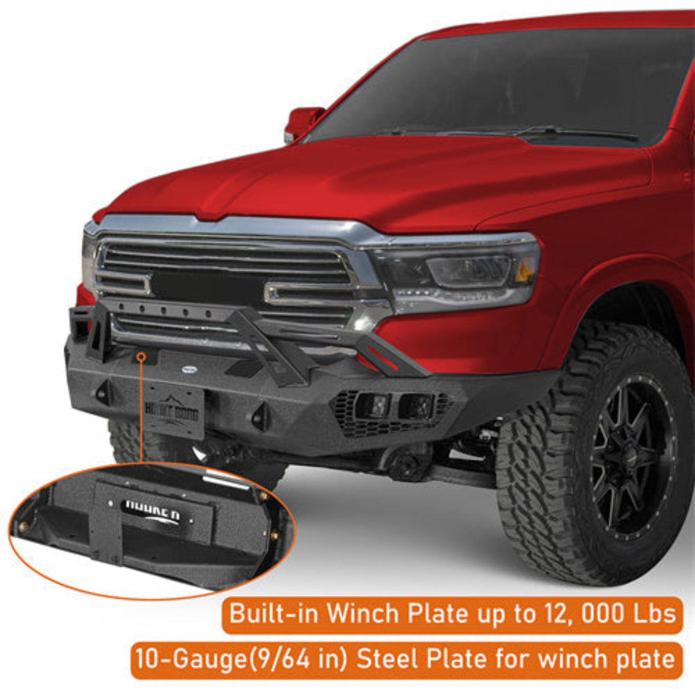 Hooke Road Front Bumper for 2019-2024 Ram 1500 (Excluding EcoDiesel, Rebel & TRX) - HE.6036A&HE.6036B