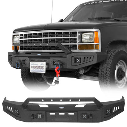 Hooke Road Front Bumper w/ Winch Plate & 4 LED Spotlights for 92-99 Chevy Suburban Tahoe & GMC Yukon - HE.7234-S