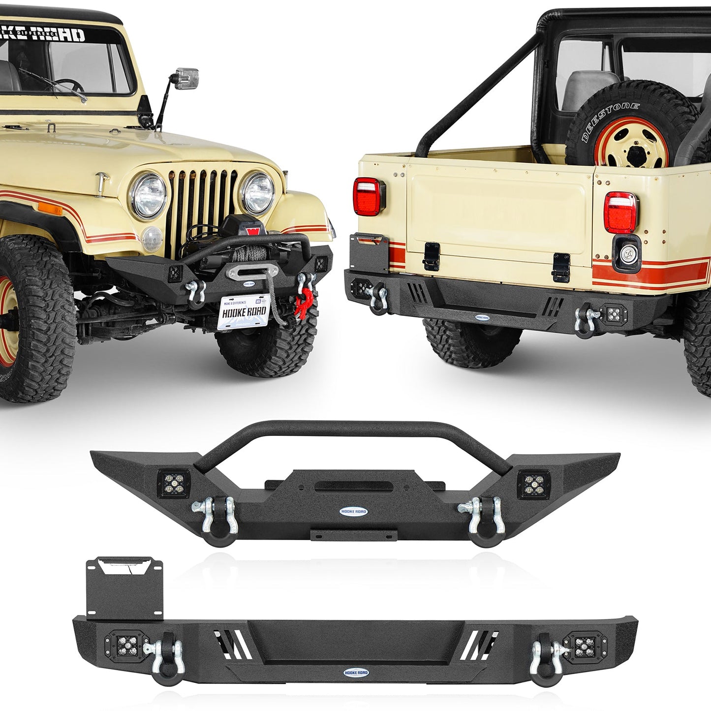 Jeep CJ Front & Rear Bumper w/ LED Lights (76-86 Jeep CJ-5 CJ-7 CJ-8 Scrambler) - Hooke Road  - HE.1081-S+HE.1082-S