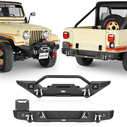 Jeep CJ Front & Rear Bumper w/ LED Lights (76-86 Jeep CJ-5 CJ-7 CJ-8 Scrambler) - Hooke Road  - HE.1081-S+HE.1082-S