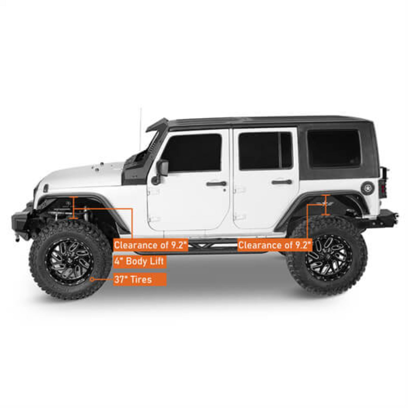 Front & Rear Tube Fender Flares Kit For 2007-2018 Jeep Wrangler JK - Hooke Road - HE.2086