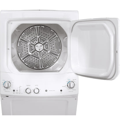GE APPLIANCES GE Unitized Spacemaker 3.8 cu. ft. Capacity Washer with in Stainless Steel Basket and 5.9 cu. ft. Capacity Long Vent Electric Dryer White - GUV27ESSMWW