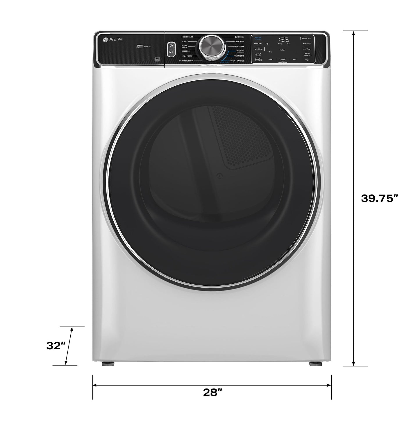 GE APPLIANCES PFD87ESSVWW GE Profile™ 7.8 cu. ft. Capacity Smart Front Load Electric Dryer with Steam and Sanitize Cycle White - PFD87ESSVWW