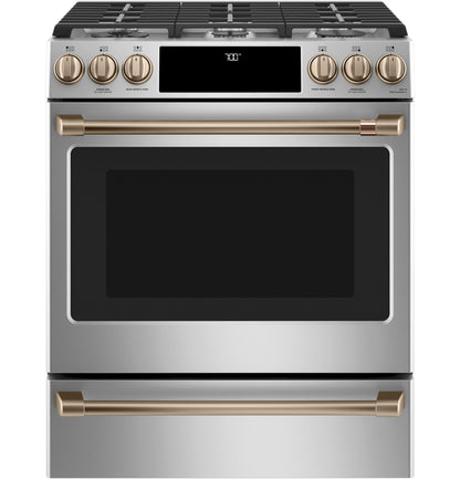 CAFE CGS700P2MS1 CAFé™ 30" Smart Slide-In, Front-Control, Gas Range with Convection Oven in Stainless Steel - CGS700P2MS1