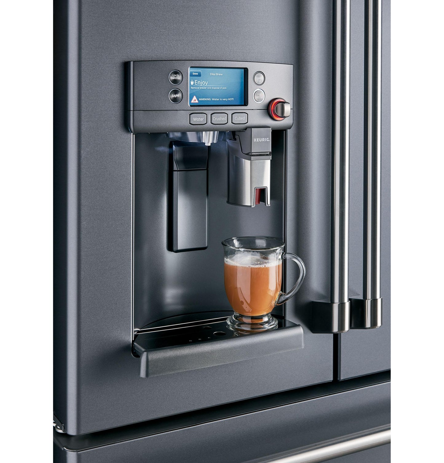 CAFE CYE22UP2MS1 CAFé™ ENERGY STAR® 22.1 Cu. Ft. Smart Counter-Depth French-Door Refrigerator with Keurig® K-Cup® Brewing System in Stainless Steel - CYE22UP2MS1
