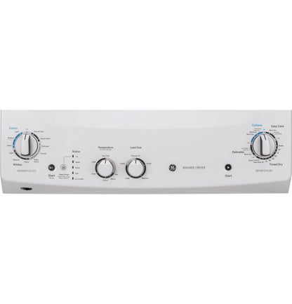 GE APPLIANCES GE Unitized Spacemaker 3.8 cu. ft. Capacity Washer with in Stainless Steel Basket and 5.9 cu. ft. Capacity Long Vent Electric Dryer White - GUV27ESSMWW