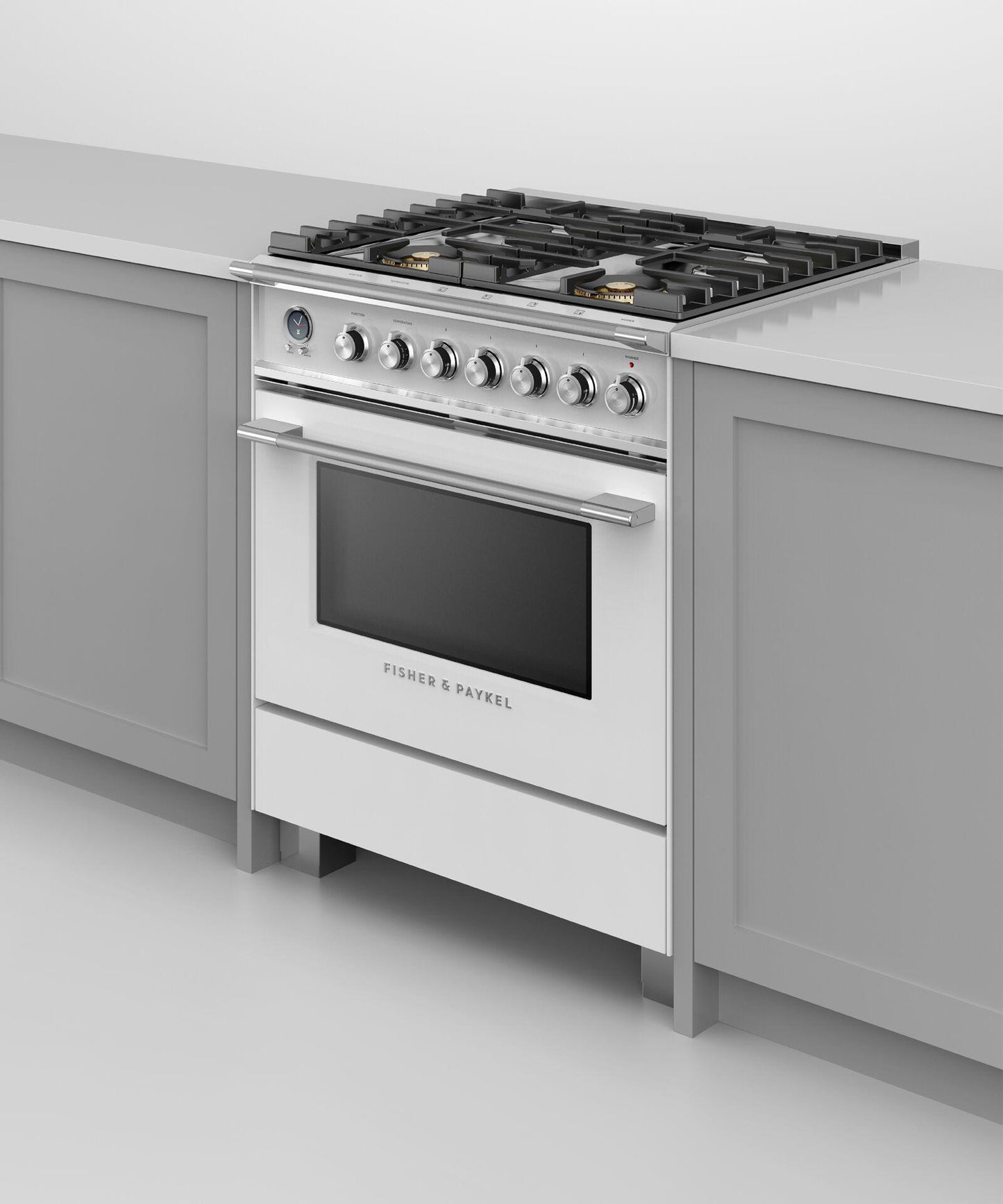 FISHER & PAYKEL OR30SCG6W1 30" Series 9 Classic 4 Burner Dual Fuel Self-Cleaning Range White - OR30SCG6W1