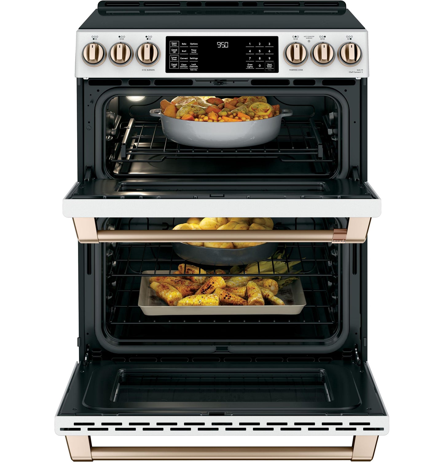 CAFE  30" Smart Slide-In, Front-Control, Induction and Convection Double-Oven Range White - CHS950P4MW2
