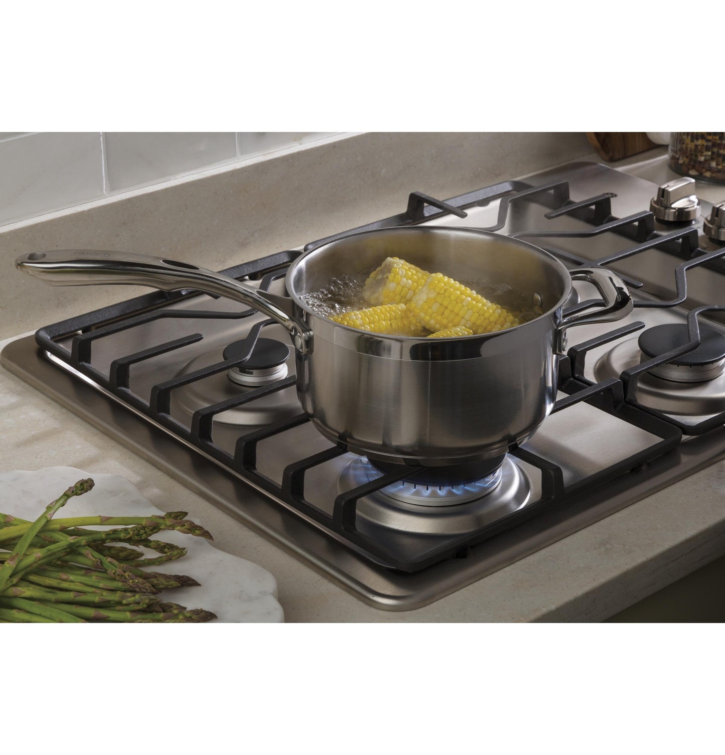 GE APPLIANCES 30" Built-In Gas Cooktop with Dishwasher-Safe Grates in Stainless Steel - JGP3030SLSS