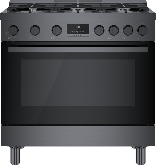 BOSCH HGS8645UC 800 Series, Gas freestanding range, 36'', Black stainless steel Black in Stainless Steel - HGS8645UC