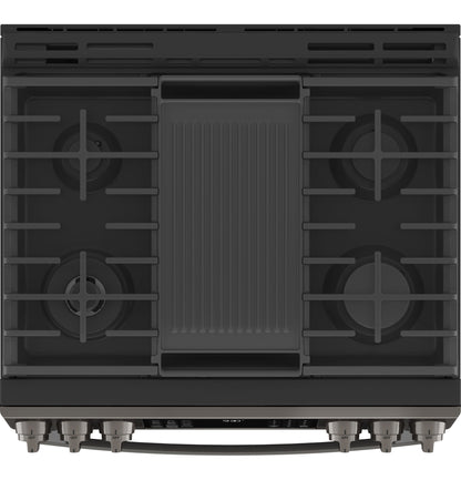GE APPLIANCES PGS930BPTS GE Profile™ 30" Smart Slide-In Front-Control Gas Range with No Preheat Air Fry Black in Stainless Steel - PGS930BPTS