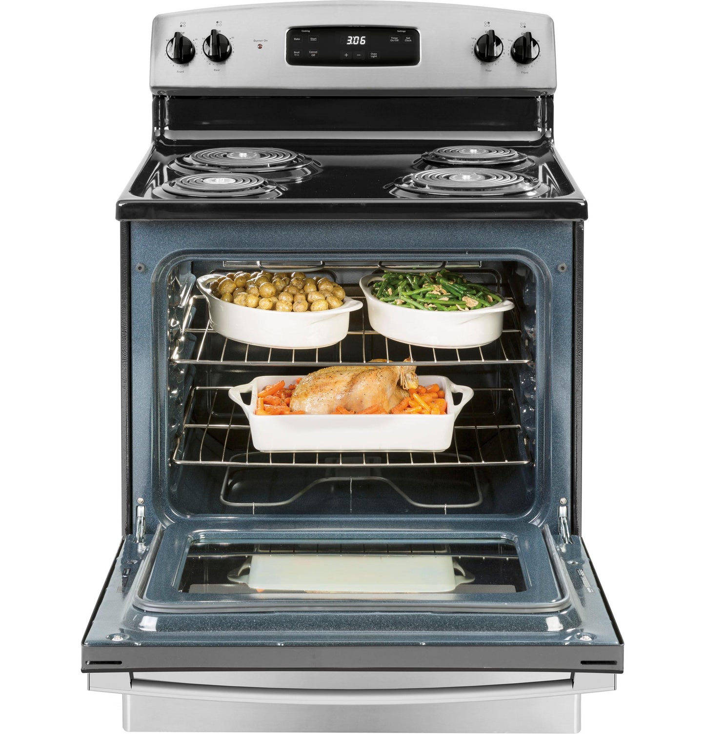GE APPLIANCES 30" Free-Standing Electric Range in Stainless Steel - JBS360RTSS