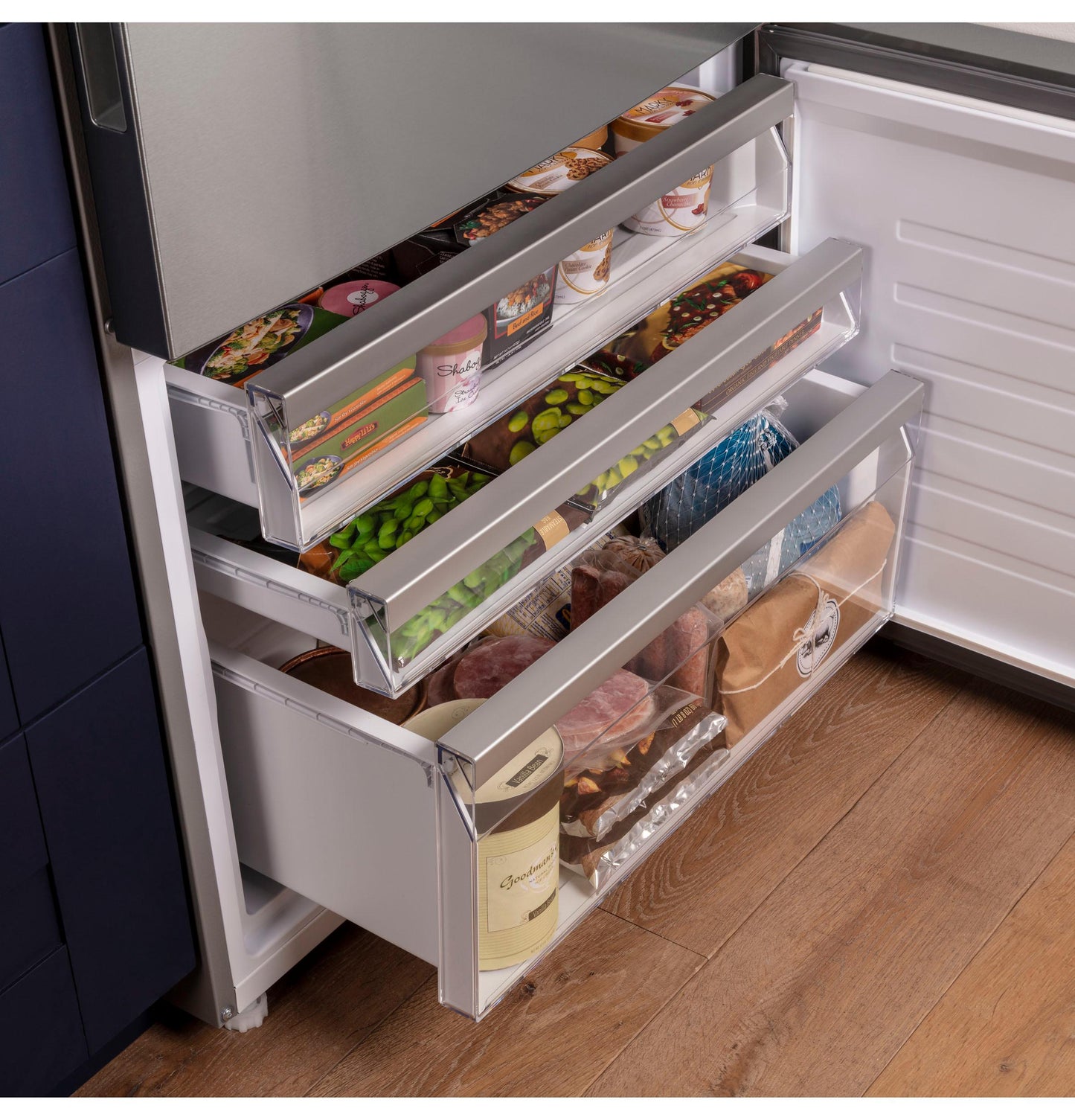 GE APPLIANCES GBE17HYRFS GE® ENERGY STAR® 17.7 Cu. Ft. Counter-Depth Bottom-Freezer Refrigerator in Stainless Steel - GBE17HYRFS