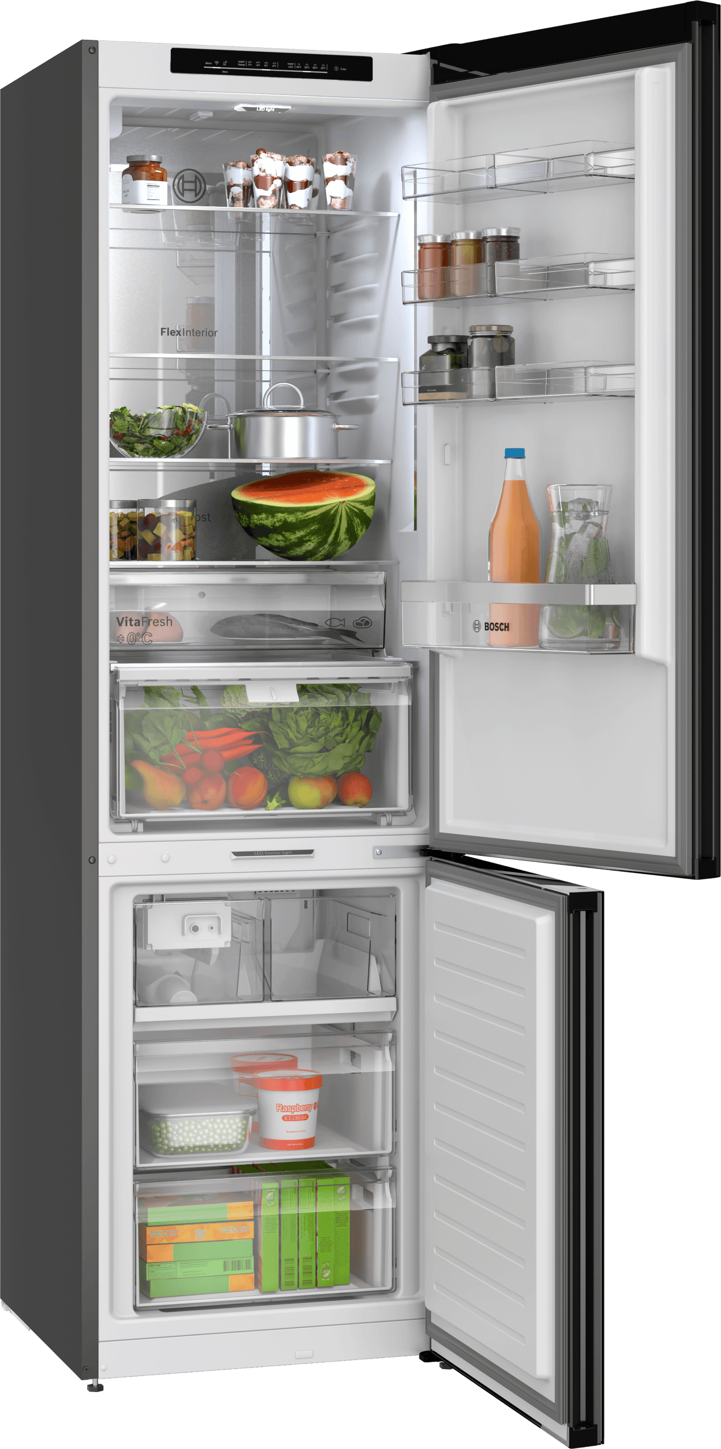 BOSCH B24CB80ESB 800 Series, free-standing fridge-freezer with freezer at bottom, glass door, 24'', Black, Total No Frost Black - B24CB80ESB