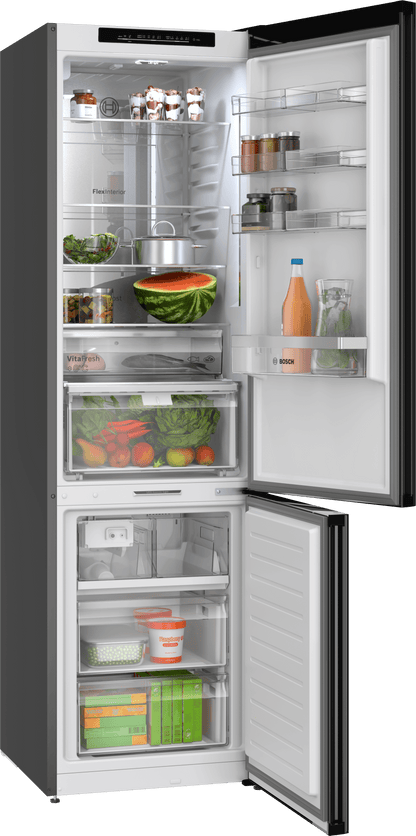 BOSCH B24CB80ESB 800 Series, free-standing fridge-freezer with freezer at bottom, glass door, 24'', Black, Total No Frost Black - B24CB80ESB