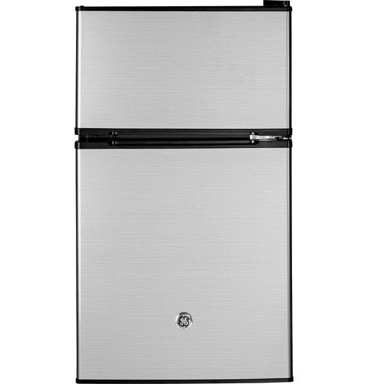 GE APPLIANCES GDE03GLKLB GE® ENERGY STAR® Double-Door Compact Refrigerator in Stainless Steel - GDE03GLKLB