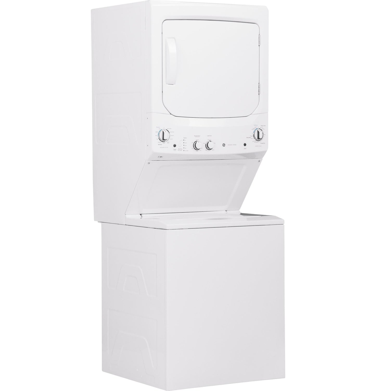 GE APPLIANCES GE Unitized Spacemaker 3.8 cu. ft. Capacity Washer with in Stainless Steel Basket and 5.9 cu. ft. Capacity Long Vent Electric Dryer White - GUV27ESSMWW