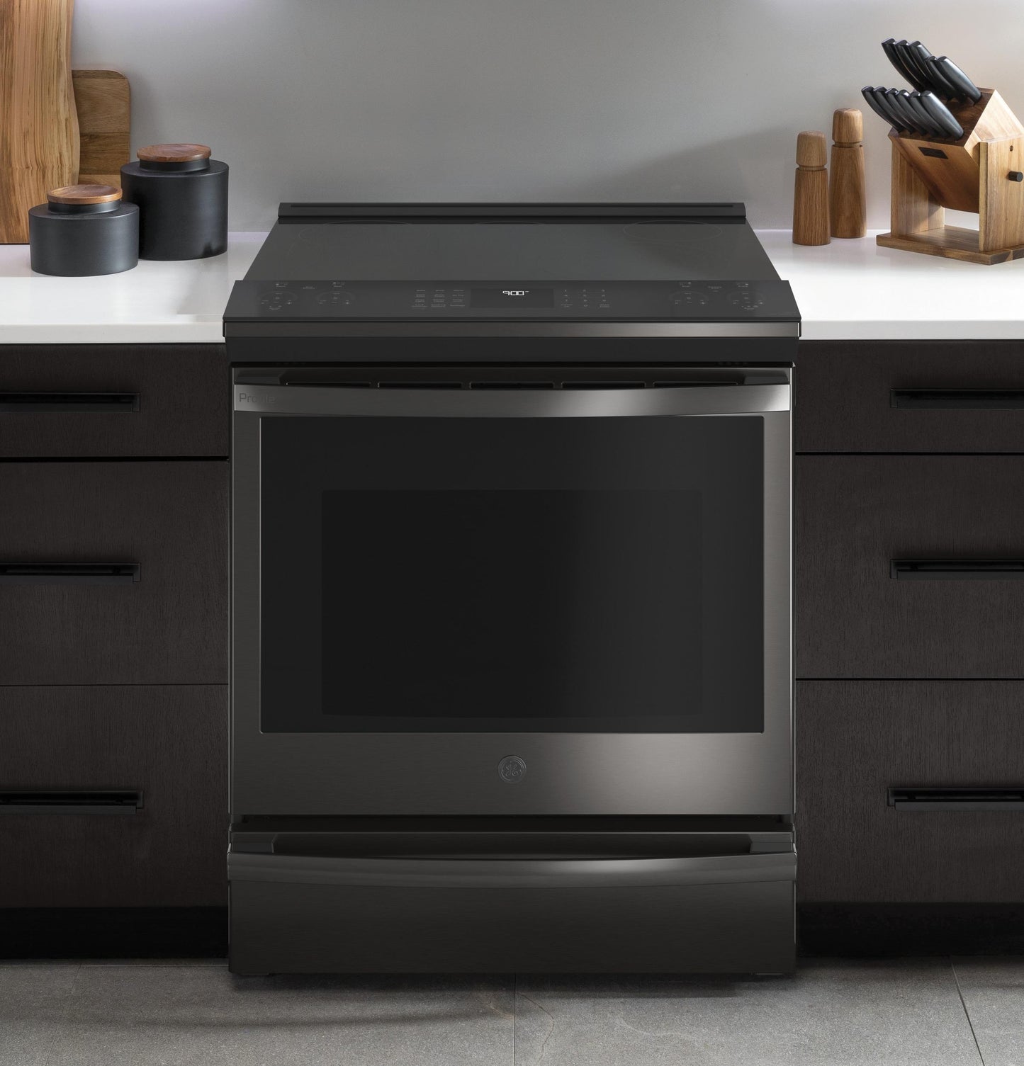 GE APPLIANCES PSS93BPTS GE Profile™ 30" Smart Slide-In Electric Convection Range with No Preheat Air Fry Black in Stainless Steel - PSS93BPTS
