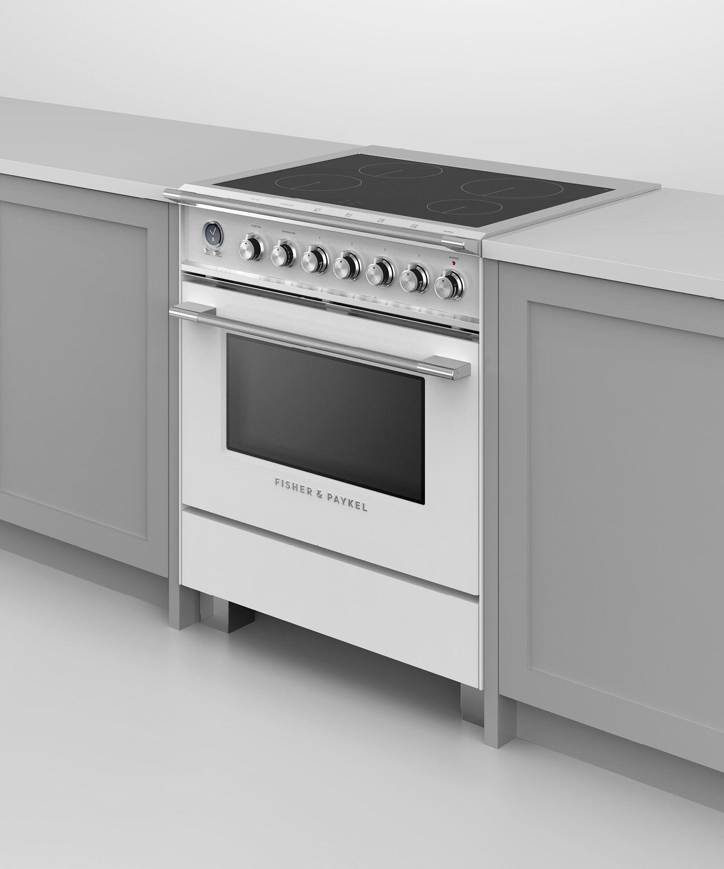 FISHER & PAYKEL OR30SCI6W1 30" Series 9 Classic 4 Zone Induction Self-Cleaning Range White - OR30SCI6W1