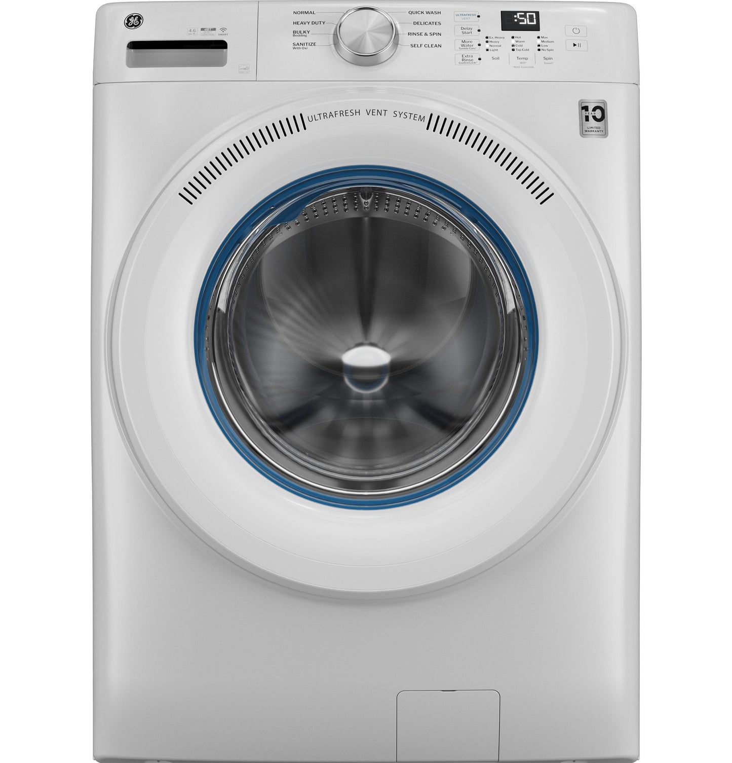 GE APPLIANCES GFW350SSYWW GE® ENERGY STAR® 4.6 cu. ft. Capacity Smart Front Load Washer with UltraFresh Vent System with OdorBlock™ White - GFW350SSYWW