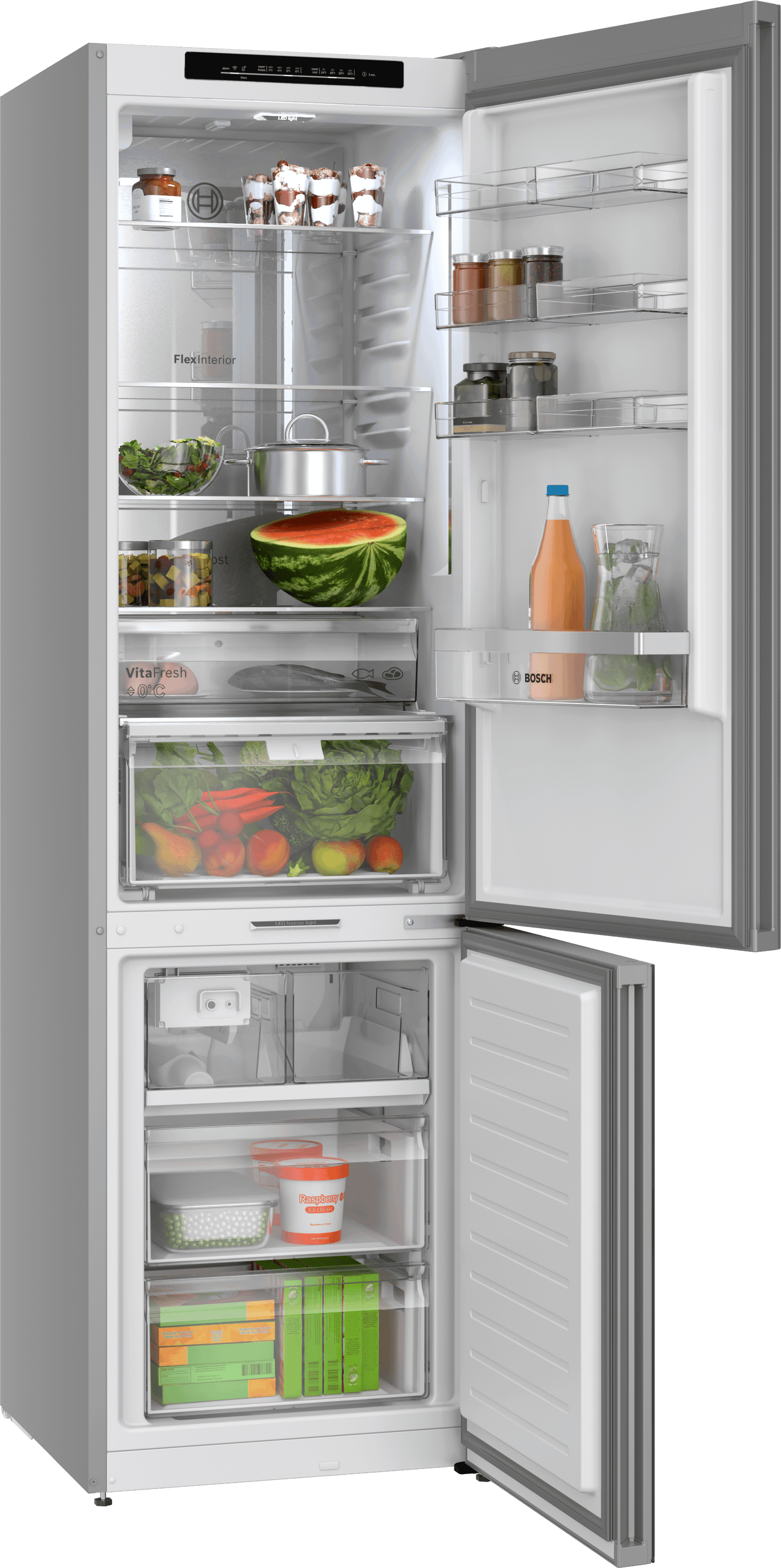 BOSCH B24CB80ESW 800 Series, free-standing fridge-freezer with freezer at bottom, glass door, 24'', White, Total No Frost White - B24CB80ESW
