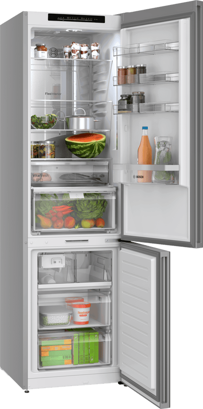 BOSCH B24CB80ESW 800 Series, free-standing fridge-freezer with freezer at bottom, glass door, 24'', White, Total No Frost White - B24CB80ESW