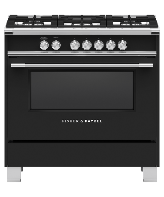 FISHER & PAYKEL OR36SCG4B1 36" Series 7 Classic 5 Burner Gas Range Black - OR36SCG4B1