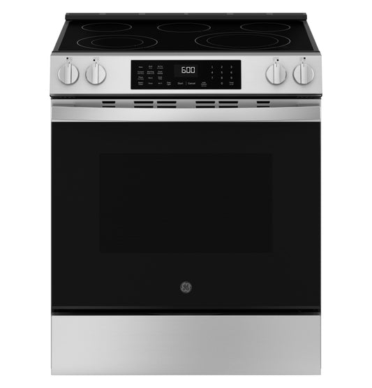 GE APPLIANCES GE 30" Slide-In Electric Convection Range with No Preheat Air Fry and EasyWash™ Oven Tray in Stainless Steel - GRS600AVFS