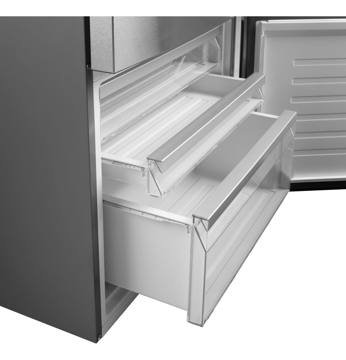 GE APPLIANCES GBE17HYRFS GE® ENERGY STAR® 17.7 Cu. Ft. Counter-Depth Bottom-Freezer Refrigerator in Stainless Steel - GBE17HYRFS