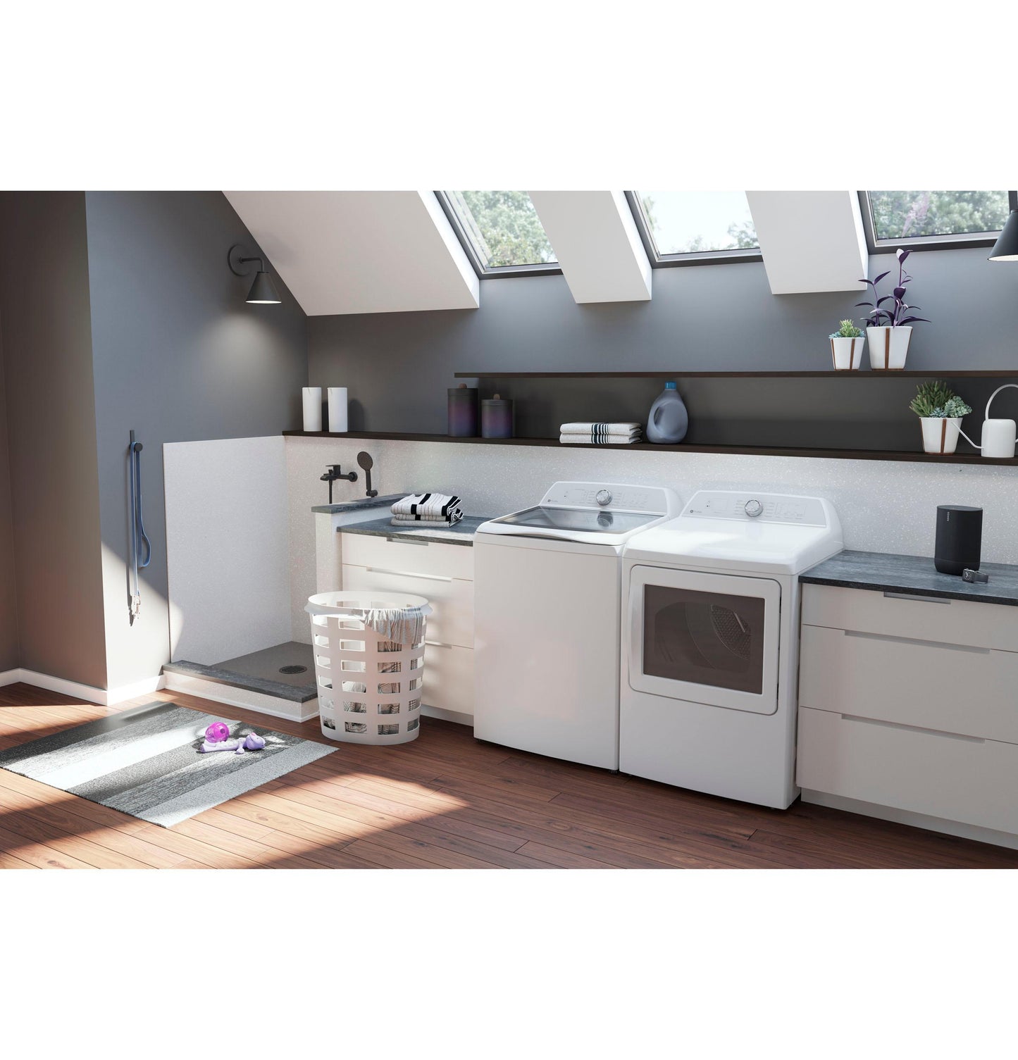 GE APPLIANCES GE Profile 4.9 cu. ft. Capacity Washer with Smarter Wash Technology and FlexDispense White On Gray - PTW605BSRWS