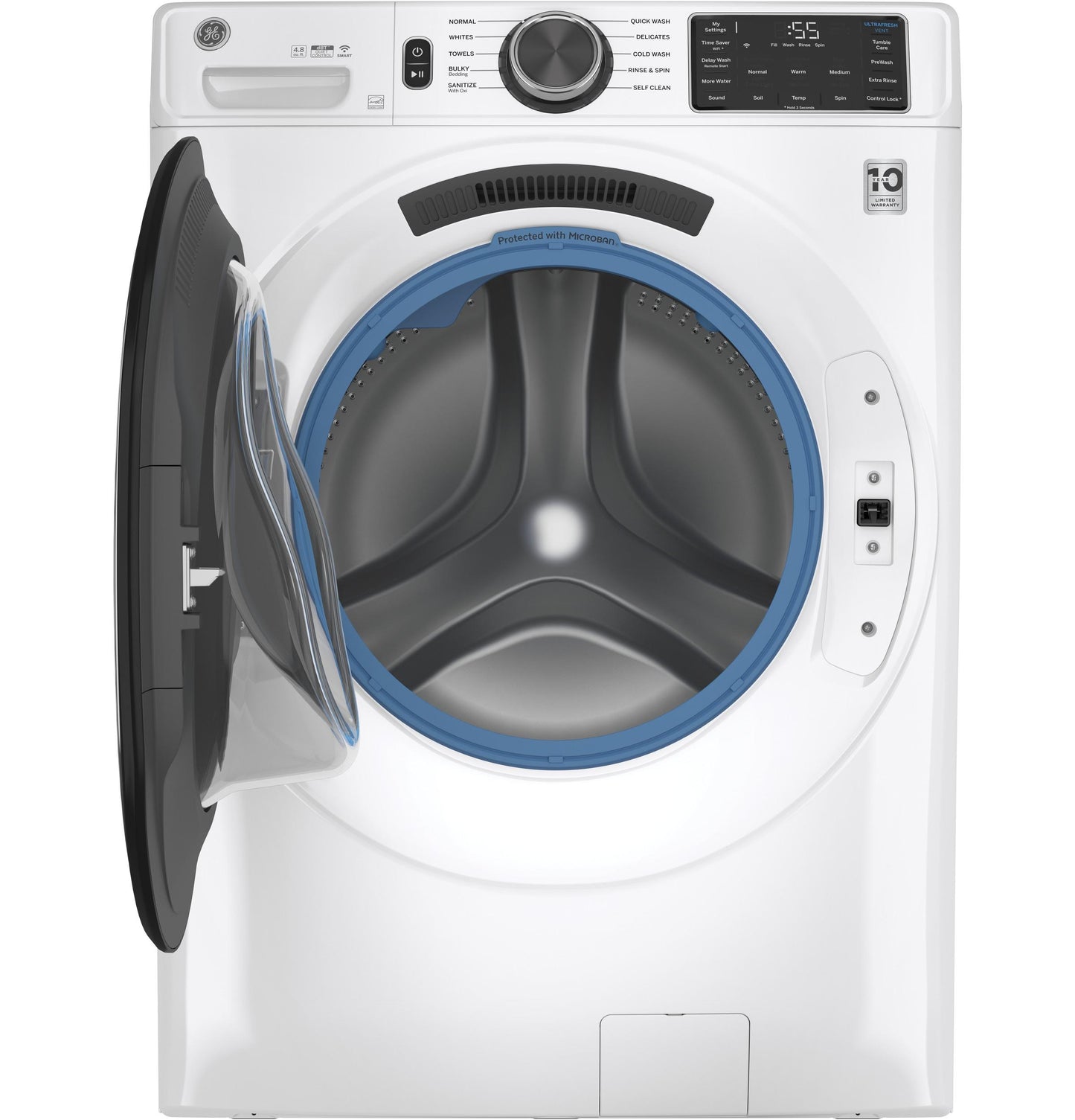 GE APPLIANCES GFW550SSNWW GE® ENERGY STAR 4.8 cu. ft. Capacity Smart Front Load  Washer with UltraFresh Vent System with OdorBlock™ and Sanitize w/Oxi White - GFW550SSNWW