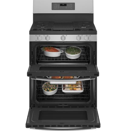 GE APPLIANCES GE Profile 30" Free-Standing Gas Double Oven Convection Fingerprint Resistant Range with No Preheat Air Fry in Stainless Steel - PGB965YPFS