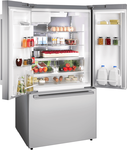 BOSCH B36FD52SNS 500 Series, French Door Bottom freezer, multi door, 36'', Brushed steel (with anti-fingerprint), Total No Frost in Stainless Steel - B36FD52SNS