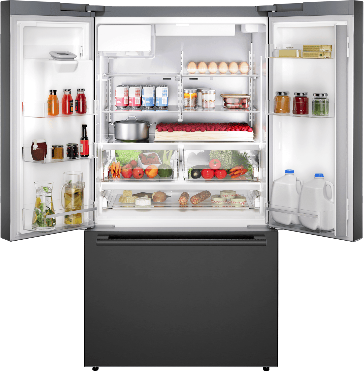 BOSCH B36FD52SNB 500 Series, French Door Bottom freezer, multi door, 36'', Black inox-antifingerprint, Total No Frost Black in Stainless Steel - B36FD52SNB