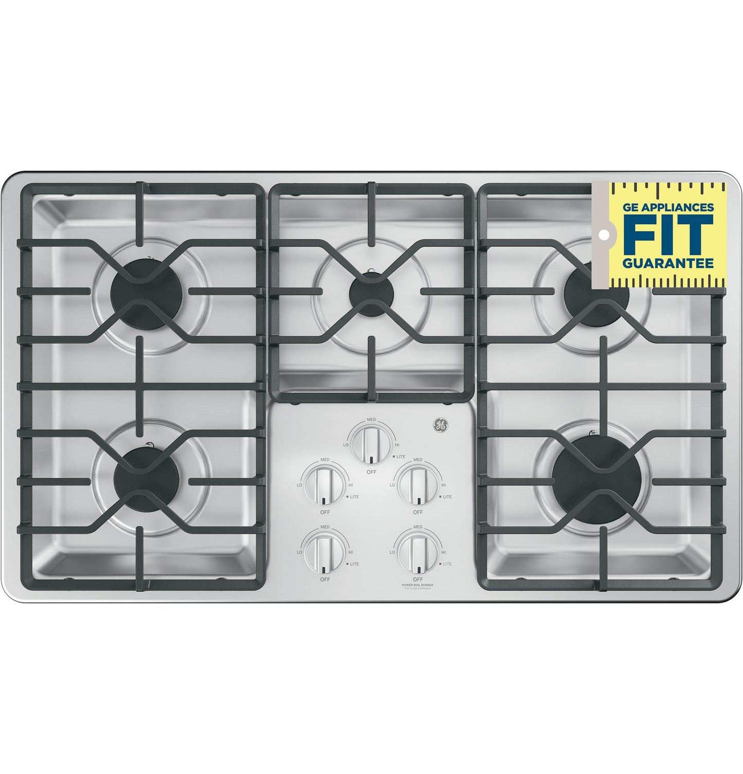 GE APPLIANCES 36" Built-In Gas Cooktop with Dishwasher-Safe Grates in Stainless Steel - JGP3036SLSS
