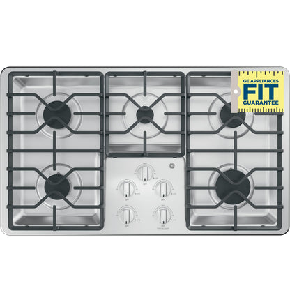 GE APPLIANCES 36" Built-In Gas Cooktop with Dishwasher-Safe Grates in Stainless Steel - JGP3036SLSS