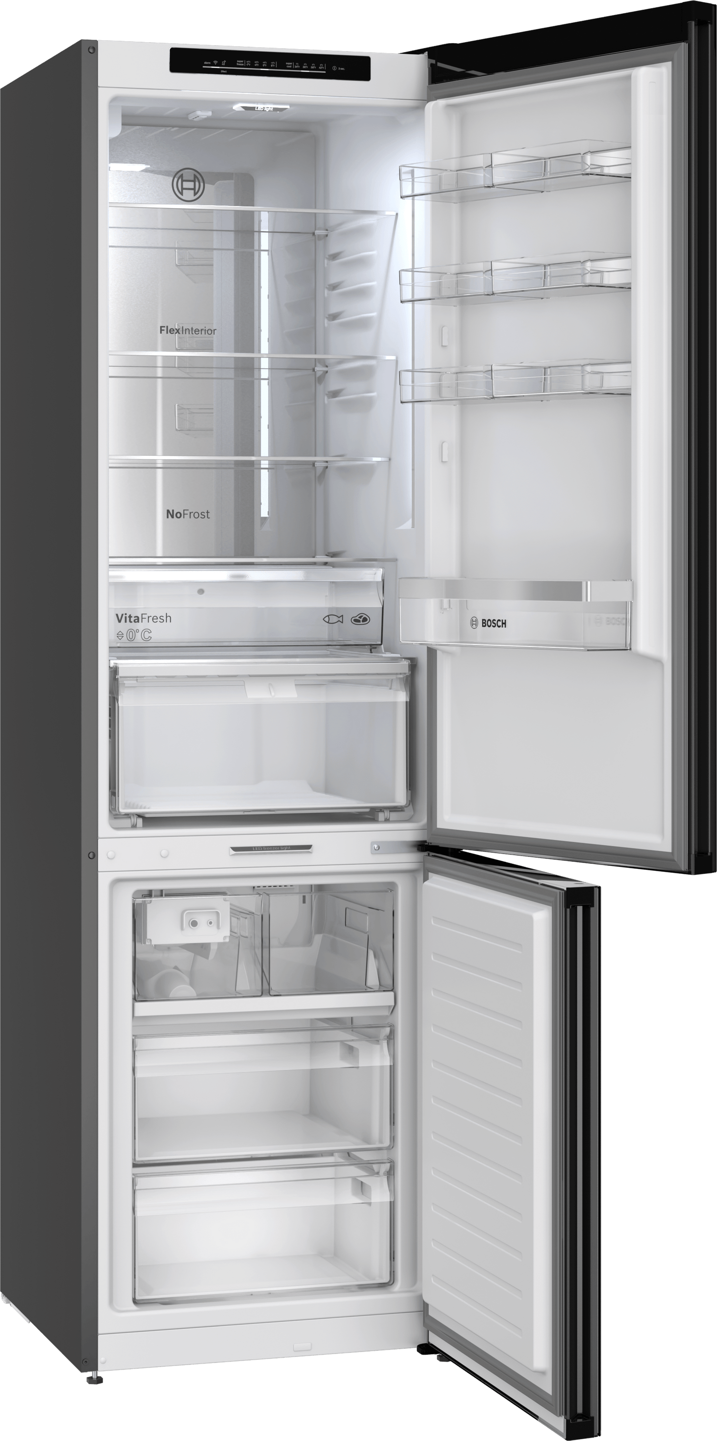 BOSCH B24CB80ESB 800 Series, free-standing fridge-freezer with freezer at bottom, glass door, 24'', Black, Total No Frost Black - B24CB80ESB