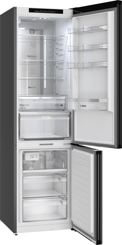 BOSCH B24CB80ESB 800 Series, free-standing fridge-freezer with freezer at bottom, glass door, 24'', Black, Total No Frost Black - B24CB80ESB