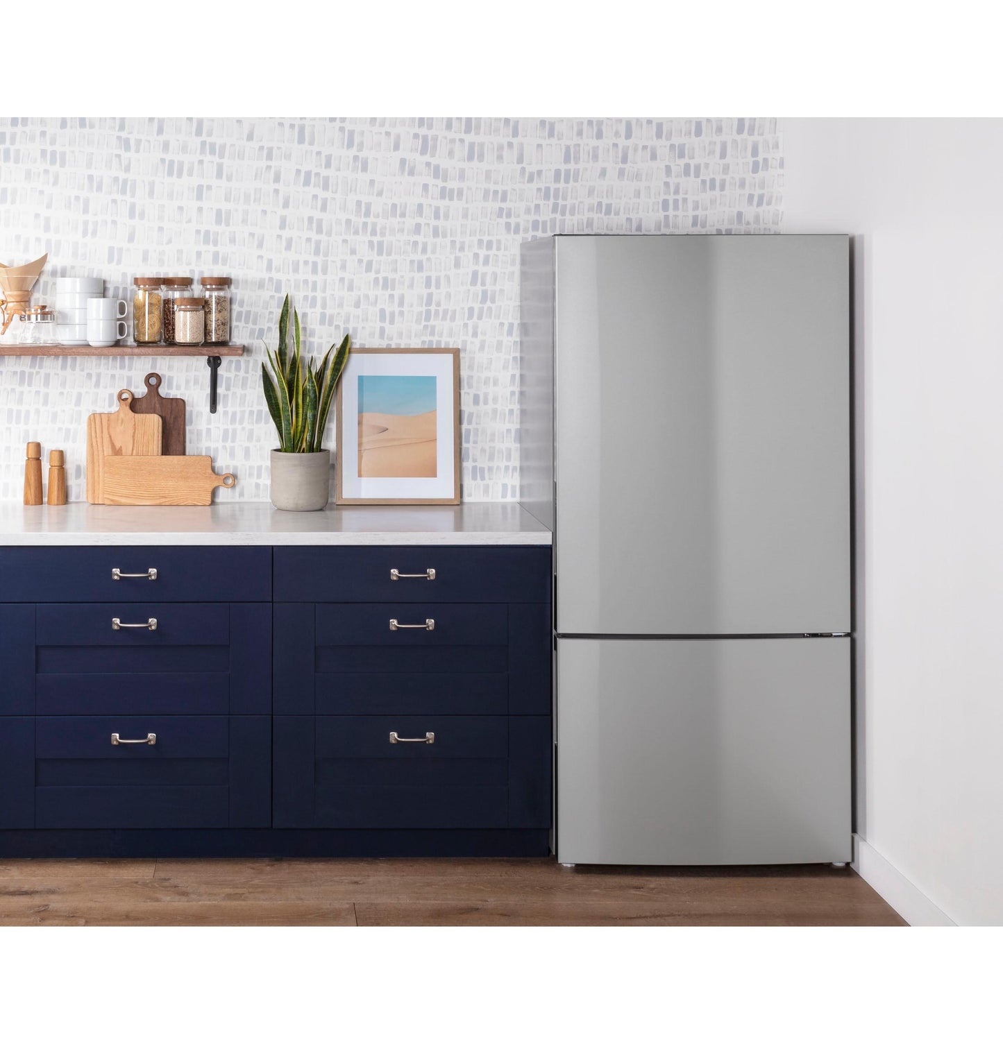 GE APPLIANCES GBE17HYRFS GE® ENERGY STAR® 17.7 Cu. Ft. Counter-Depth Bottom-Freezer Refrigerator in Stainless Steel - GBE17HYRFS