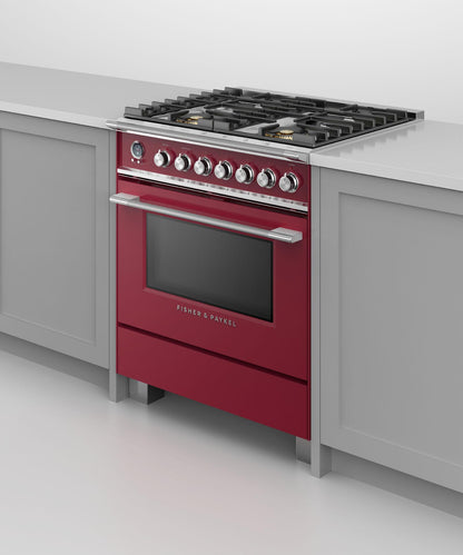 FISHER & PAYKEL OR30SCG6R1 30" Series 9 Classic 4 Burner Dual Fuel Self-Cleaning Range Red - OR30SCG6R1