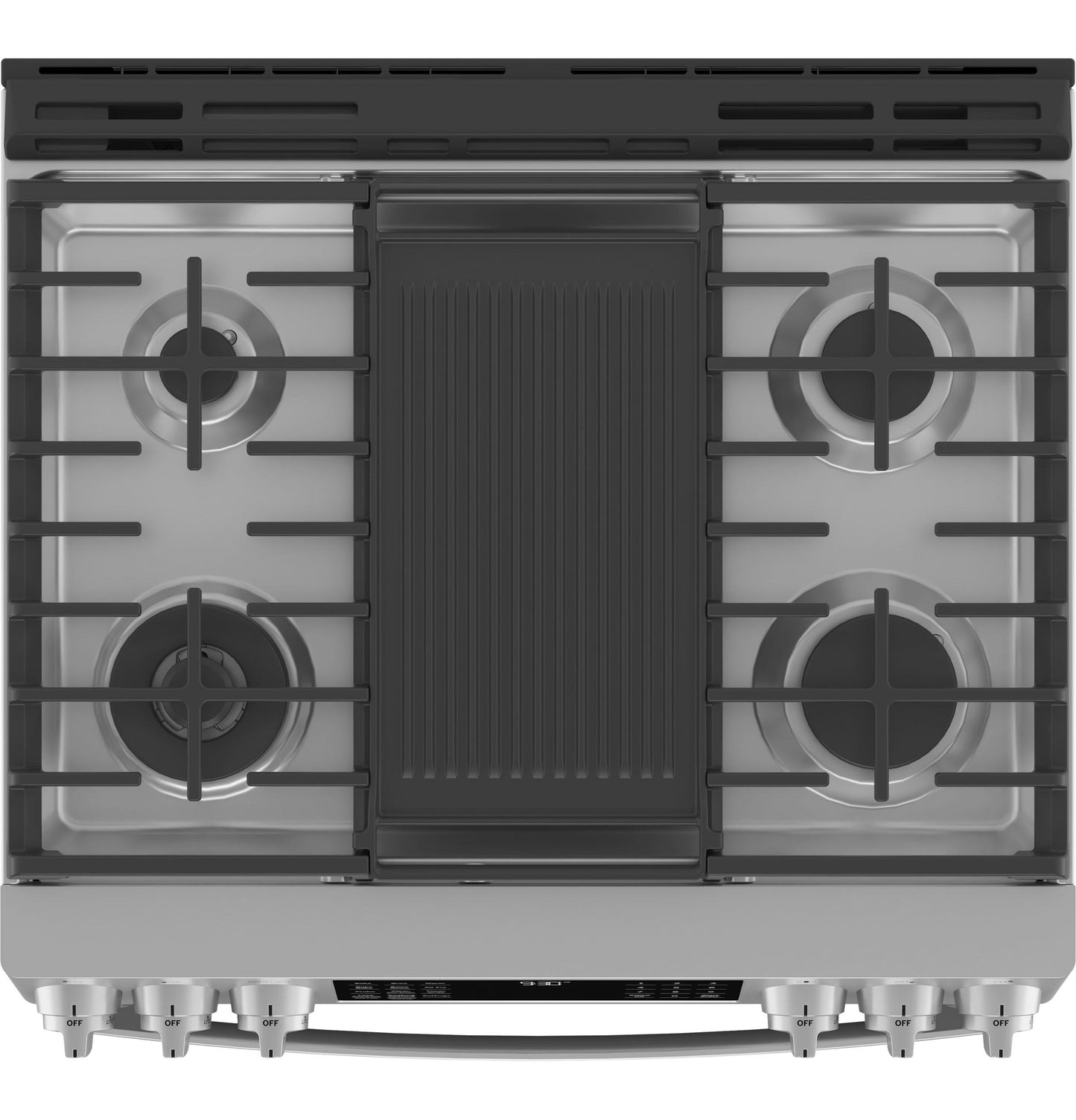 GE APPLIANCES 30" Smart Dual Fuel Slide-In Front-Control Fingerprint Resistant Range in Stainless Steel - P2S930YPFS